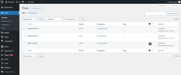 Bulk Delete Posts in WordPress - Navigate To Posts Section