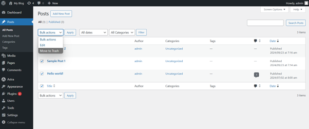 Bulk Delete Posts in WordPress - Move To Trash